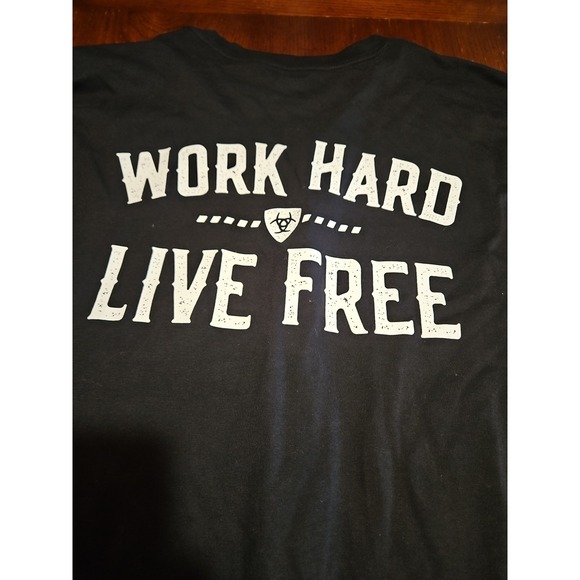 Ariat Rebar Mens T Shirt SIZE LT Work Hard Live Free Long Sleeve Black (A693) - Picture 2 of 8